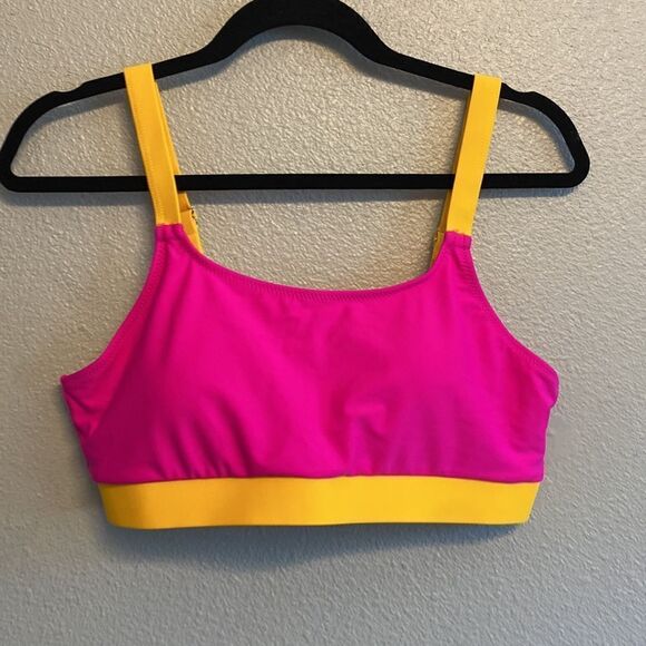 NWOT- HOT PINK & ORANGE-HIGH WAIST COLOR BLOCK BIKINI - Picture 5 of 8